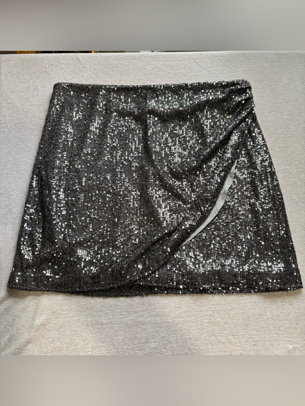 LOFT Gray Silver Sequin Wrap-Front Mini Skirt Size 16 NWT